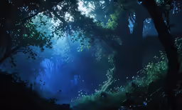 an image of a dark forest that looks like a painting