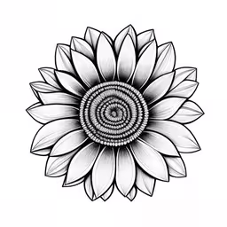 a black and white drawing of a flower,a white and black flower with a spiral center