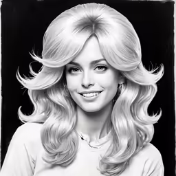 a girl with blonde hair and big bangs