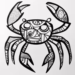 a drawing of a crab with two circles on it