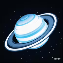 an illustration of a white and blue saturn