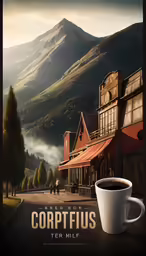 the poster is of coffee and its surroundings