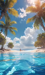 this is an island with palm trees and blue water
