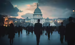 there are many people walking around the capitol building