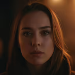 a close up of a woman with brown hair and light on