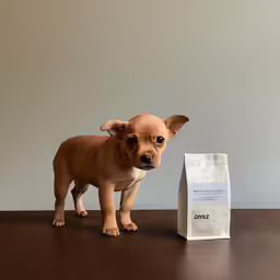 small chihuahua with a dog sitting by a bag