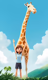 the animated giraffe is standing in front of a person