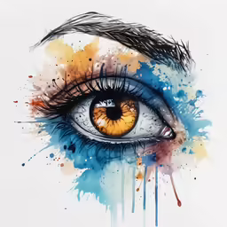a painting of an eye painted with blue and yellow