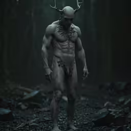 the evil male model is posing in the woods