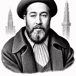 a drawing of a man with a beard wearing a suit and top hat