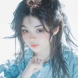 a woman with wavy hair posing for a photo