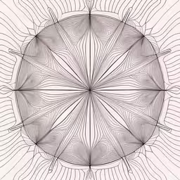 an illustration with different lines and a circular shape,a black and white drawing of a flower, with a white background