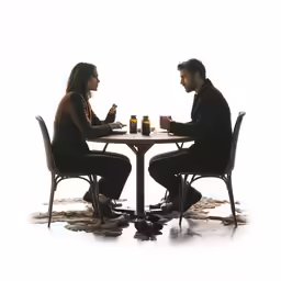 man and woman sitting at table drinking beer