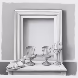 a picture frame with three wine glasses on a table