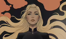 a cartoon character in a black outfit with blonde hair