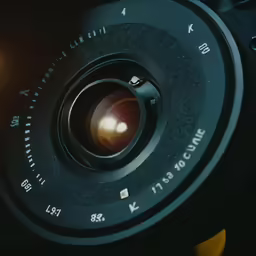 a camera with a lens and a black background