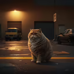 a fat orange cat standing on the ground