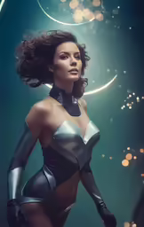 an attractive young woman with a body suit and a choker