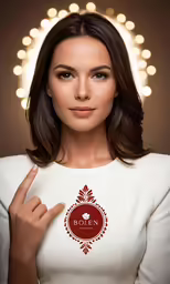 a woman in white dress pointing her finger