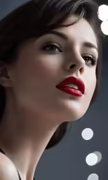 woman with bright red lips looking up