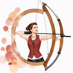 a woman holding an arrow and aiming a bow