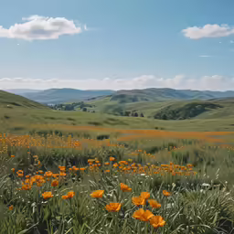 a grassy field with lots of flowers in it