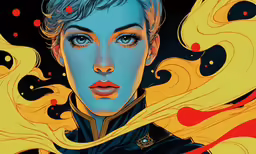 a painting of a woman with a blue skin and yellow hair
