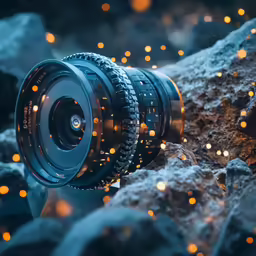 an up close view of a camera with lights coming out of it