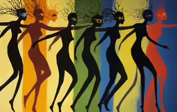 a painting of women holding up their hands