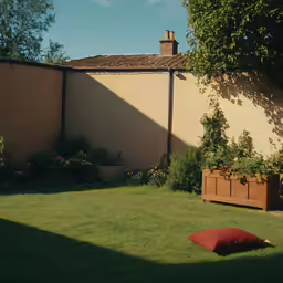 the sun casts on the wall as the lawn sits under it