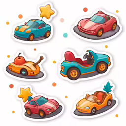 various cartoon cars stickers with stars on them