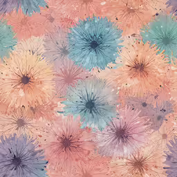 a pastel painting shows the color of dandelions,an abstract pattern that resembles various colored flowers