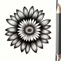 a black and white drawing of a flower