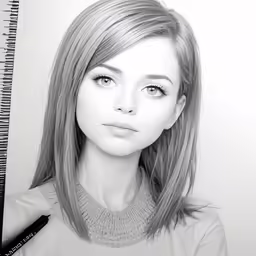 a pencil drawing of a girl wearing long hair