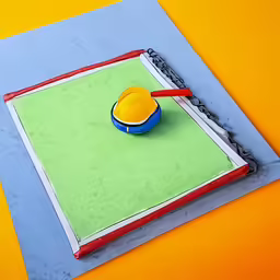 a table with an orange bowl and a small green pad