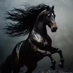 a very pretty black horse in the air
