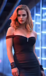a woman wearing a short black dress in the dark