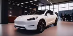 a white car is sitting in the garage