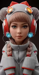 the doll is wearing ear phones with big ears