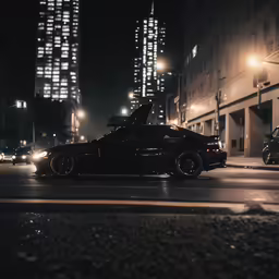 a car is stopped on a city street