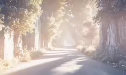 a narrow road in the middle of a forested area