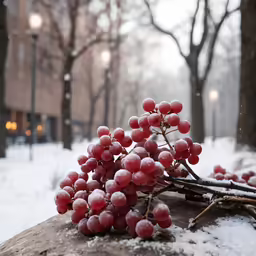 some berries growing out of the snow on a ledge