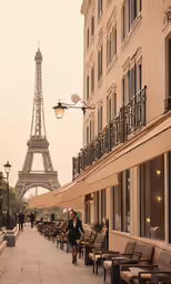 the view of the eiffel tower from across the sidewalk
