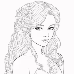 the image of a girl with long hair is drawn by hand
