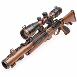 an airsoft rifle and scope attached to it