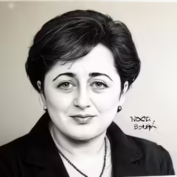 a woman in a black jacket has a necklace on