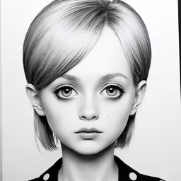 there is a drawing of the head of a woman in black and white