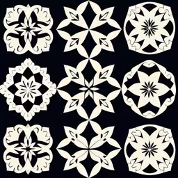 a set of circular designs and floral petals,different designs of paper that can be used as wall art,decorative designs from a victorian book depicting the flowers and leaves of a plant,several circular designs on a black background,the art of paper cutting patterns and templates
