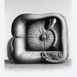 the art sculpture in black and white is shaped to look like a shell