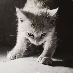 this is a small kitten crawling down the ground